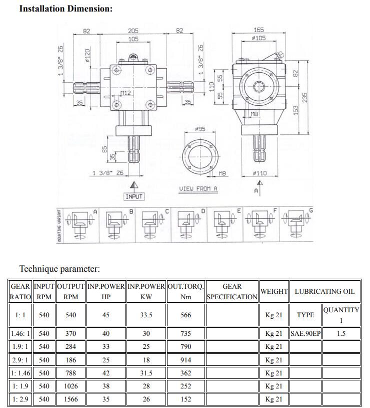 TYPE XL-S-9 Agricultural Gearbox Machinery