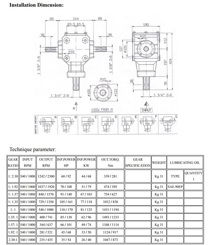 TYPE XL-080 Agricultural Gearbox Machinery