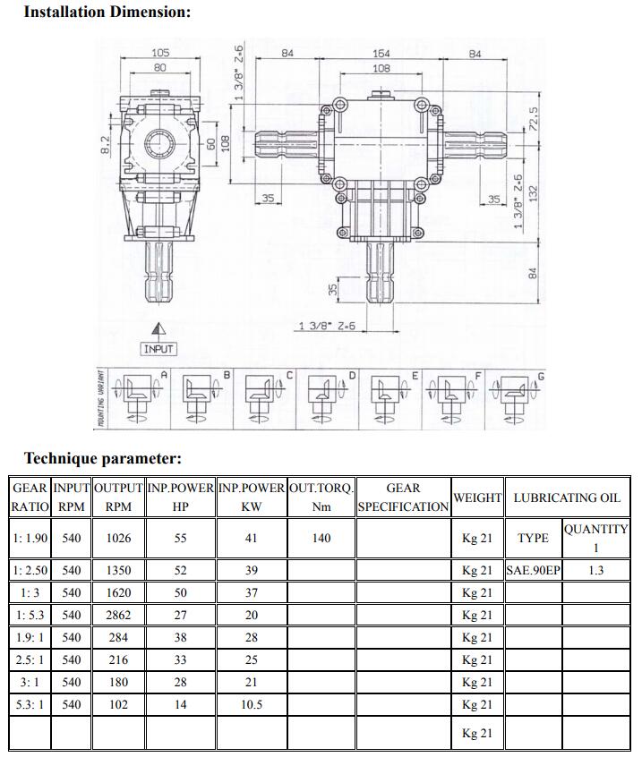 TYPE XL-022 Agricultural Gearbox Machinery