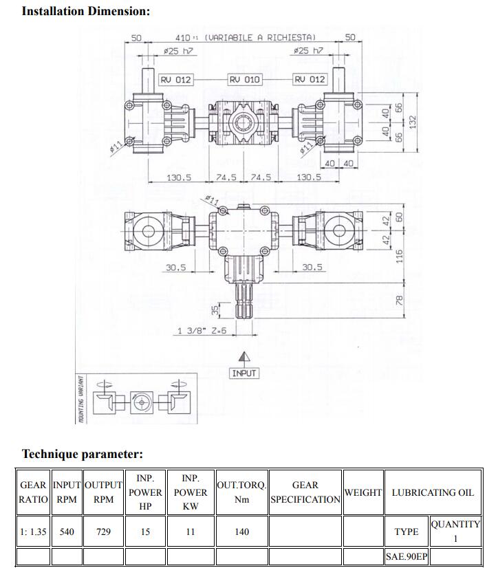 TYPE XL-010.012 Agricultural Gearbox Machinery