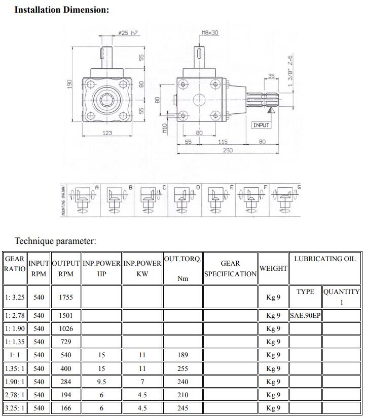 TYPE XL-2 Agricultural Gearbox Machinery