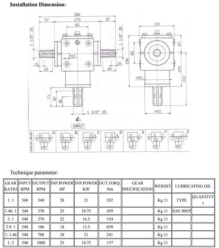 TYPE XL-S-020 Agricultural Gearbox Machinery