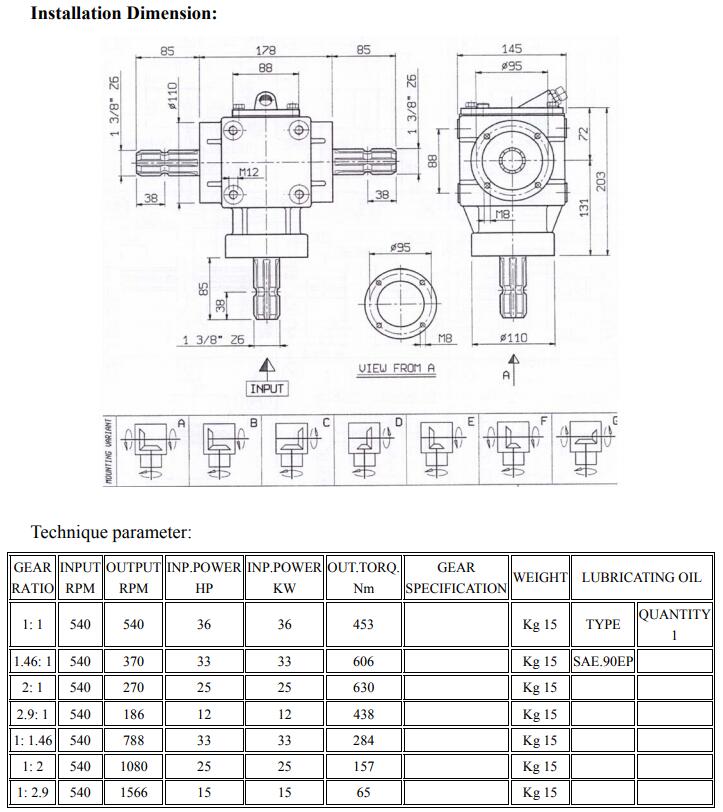 TYPE XL-S-8 Agricultural Gearbox Machinery
