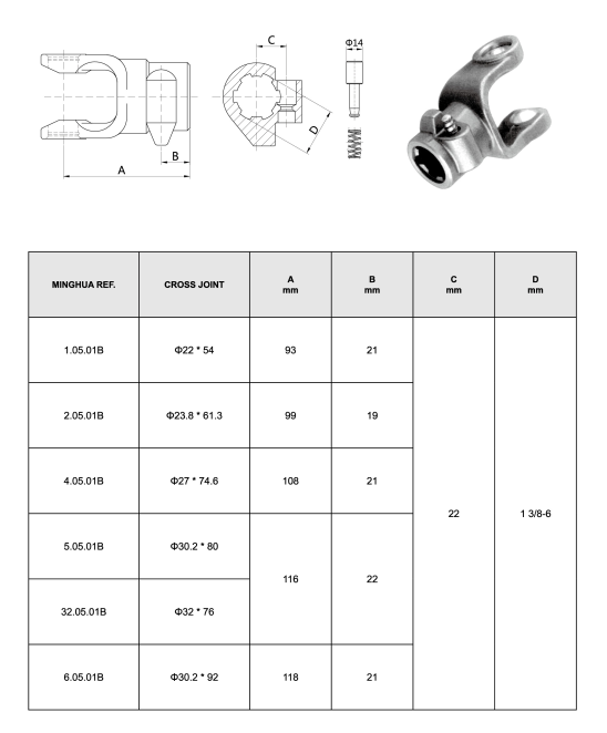 SPLINED YOKE01 PUSH PIN  For Agricultural Pto SHAFT